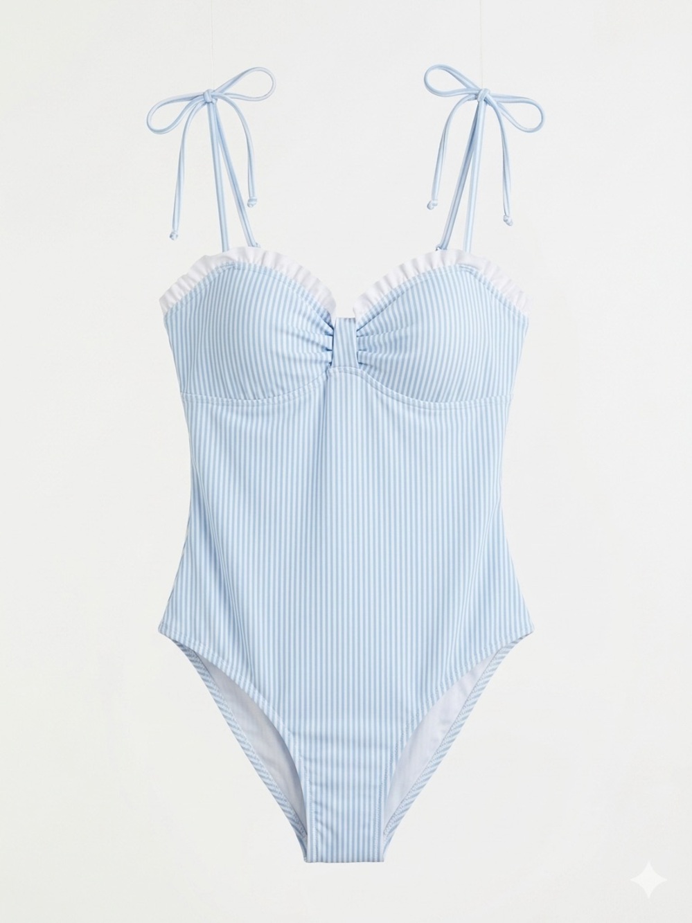 New Light Blue Striped One-Piece Bodysuit with Tie Shoulder Straps Size M